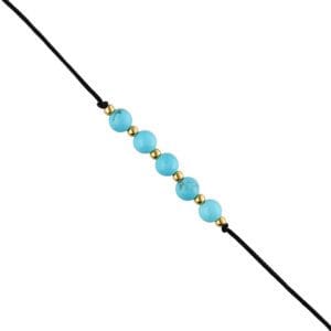 Bransoletka na czarnym sznureczku z niebieskim kamieniem turkus