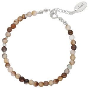 Damska bransoletka srebrna rodowana z brązowym agatem