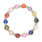 Pierścionek damski na gumce srebrny z kuleczkami kolorowych cyrkonii