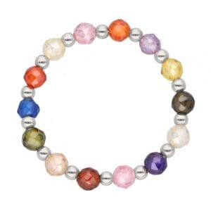 Pierścionek damski na gumce srebrny z kuleczkami kolorowych cyrkonii