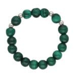 Pierścionek damski na gumce srebrny z kuleczkami zielonego malachitu 4mm