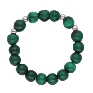 Pierścionek damski na gumce srebrny z kuleczkami zielonego malachitu 4mm