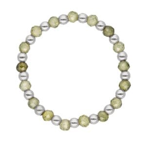 Pierścionek damski na gumce srebrny z kuleczkami zielonych fasetowanych cyrkonii