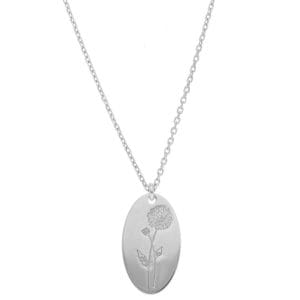 Srebrny damski naszyjnik z celebrytką z motywem kwiatów urodzinowych. Celebrytka z chryzantemom, kwiatem dla listopada