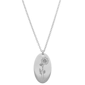 Srebrny damski naszyjnik z celebrytką z motywem kwiatów urodzinowych. Celebrytka z kosmosem, kwiatem dla października