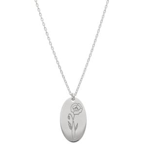 Srebrny damski naszyjnik z celebrytką z motywem kwiatów urodzinowych. Celebrytka z makiem, kwiatem dla sierpnia