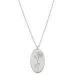 Srebrny damski naszyjnik z celebrytką z motywem kwiatów urodzinowych. Celebrytka z wilcem, kwiatem dla września