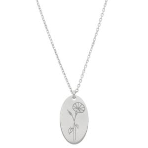 Srebrny damski naszyjnik z celebrytką z motywem kwiatów urodzinowych. Celebrytka z wilcem, kwiatem dla września