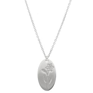 Srebrny damski naszyjnik z celebrytką z motywem kwiatów urodzinowych. Celebrytka z żonkilem, kwiatem dla marca