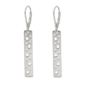 Damskie kolczyki srebrne bigle z celebrytkami z motywem prostokąta z gwiazdkami