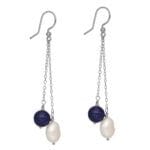 Kolczyki długie wiszące z lapisem lazuli i perłą srebrne