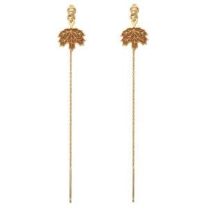 Wiszące długie kolczyki jesienne liście pozłacane emaliowane