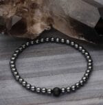 Elastyczna bransoletka męska z kamieniami czarny onyks i srebrny hematyt