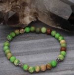 Elastyczna bransoletka męska srebrna z kamieniem zielony jaspis cesarski i przekładki srebrne 925