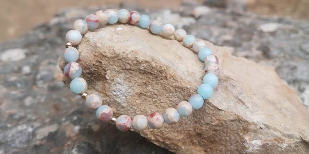 Stylowa męska srebrna pozłacana bransoletka z jaspisem na kamieniu