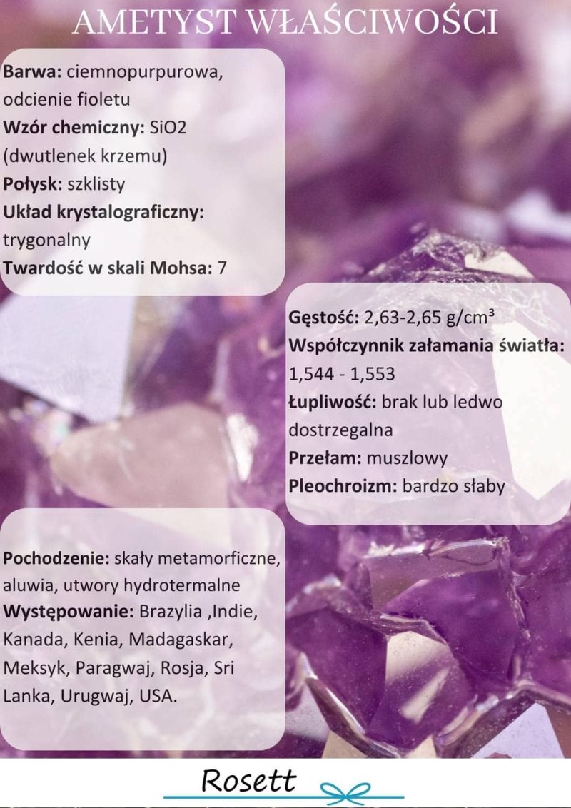 ametyst właściwości i występowanie infografika