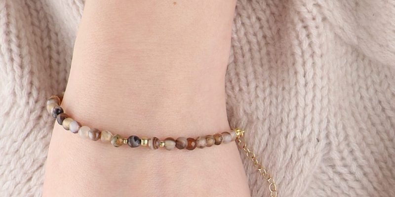 Brązowa damska srebrna pozłacana bransoletka z agatu FALL NUDE