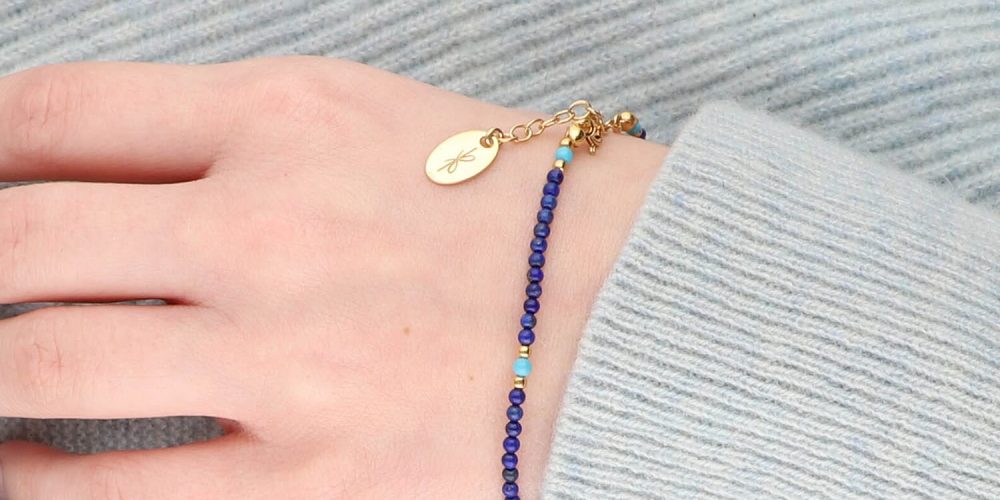 Niebieska bransoletka damska srebrna pozłacana z lazurytu i turkusu MORE BLUE