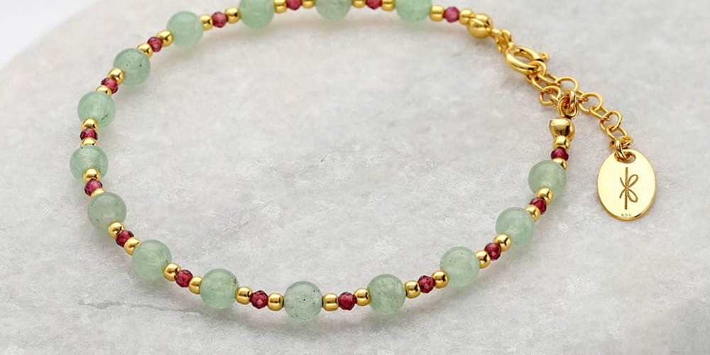 bransoletka pozłacana z awenturynem - szczęśliwym kamieniem dla zodiakalnego Raka