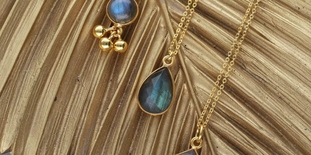 Damskie naszyjniki srebrne pozłacane z labradorytem