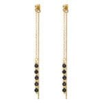 Długie wiszące kolczyki pozłacane sztyfty czarne ze spinelem