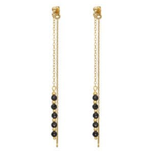 Długie wiszące kolczyki pozłacane sztyfty czarne ze spinelem