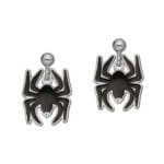 Wiszące kolczyki pająki srebrne z czarną emalią na sztyfcie
