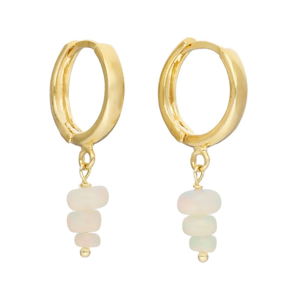 Eleganckie wiszące kolczyki srebrne pozłacane z pięknie opalizującym opalem