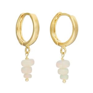 Eleganckie wiszące kolczyki srebrne pozłacane z pięknie opalizującym opalem