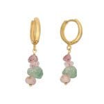 kolczyki kajdanki kółka z kwarcem truskawkowym. Kolczyki wykonane ze srebra pozłacanego