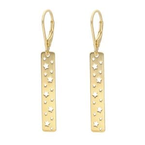 Kolczyki bigle srebrne pozłacane w formie prostokąta z wyciętymi gwiazdkami STARRY