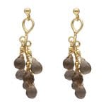 Kolczyki sztyfty srebrne pozłacane z wiszącymi kwarcami dymnymi. Piękne i eleganckie wiszące kolczyki