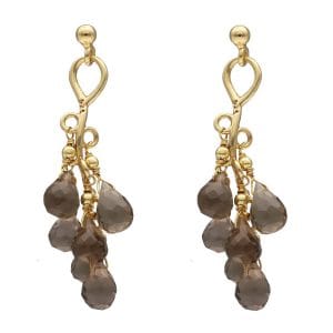 Kolczyki sztyfty srebrne pozłacane z wiszącymi kwarcami dymnymi. Piękne i eleganckie wiszące kolczyki