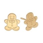 Świąteczne minimalistyczne kolczyki ze sztyftami srebrne pozłacane z motywem piernikowego ludzika.