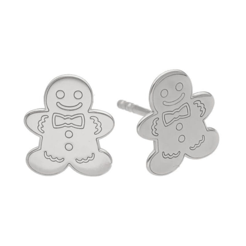 Srebrne świąteczne kolczyki sztyfty piernikowy ludzik