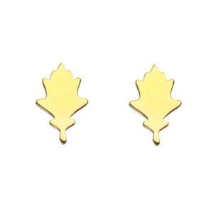 jesienne kolczyki na sztyfcie liść dębu wykonane ze srebra 925 i pozłocone
