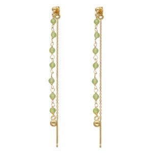 Długie wiszące kolczyki na łańcuszku srebrne pozłacane z perydotem CHAIN