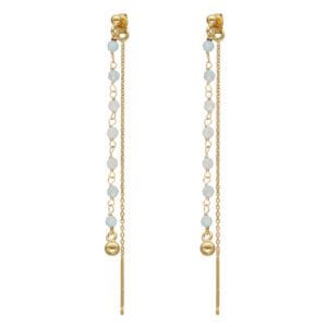Długie wiszące kolczyki z kamieniami na łańcuszku srebrne pozłacane z akwamarynem CHAIN