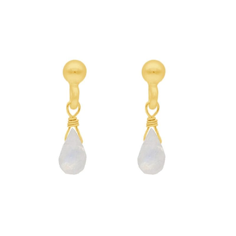 Delikatne pozłacane kolczyki z kamieniem księżycowym wiszące MINI