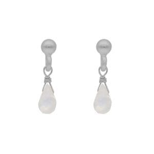 Minimalistyczne delikatne kolczyki z kamieniem księżycowym na sztyfcie srebrne MINI