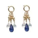 Ekskluzywne kolczyki sztyfty gold filled z wiszącymi kamieniami naturalnymi w formie brioletek. Kolczyki z kianitem, apatytem i topazem