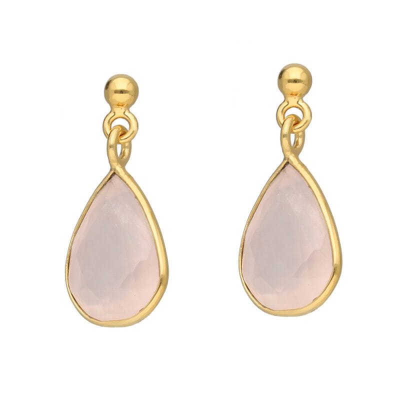 Wiszące kolczyki kwarc różowy sztyfty srebrne pozłacane