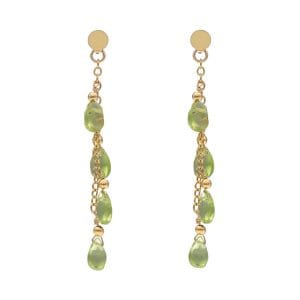 Długie wiszące kolczyki gold filled z naturalnym kamieniem oliwinu w formie brioletek