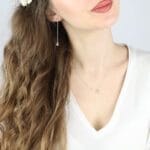 Długie wiszące kolczyki z kwarcem różowym srebrne MINI w uchu