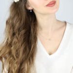 Srebrne kolczyki z kwarcem różowym sztyfty MINI na uchu