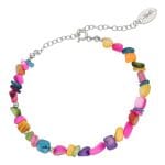 Damska srebrna bransoletka z kolorową masą perłową. Bransoletka posiada przedłużkę zakończoną blaszką z logiem Rosett