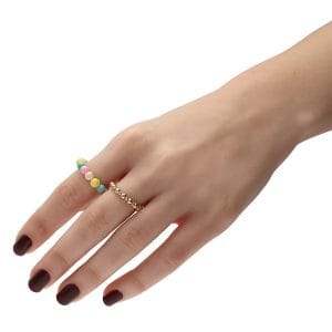 kolorowy pierścionek elastyczny z kolorowego jadeitu i pierścionek elastyczny gold filled