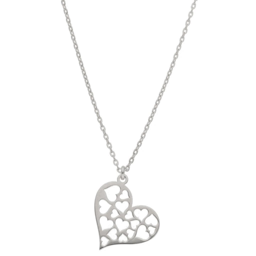 Damski naszyjnik srebrny celebrytka serce z wyciętymi mniejszymi sercami na łańcuszku ankier