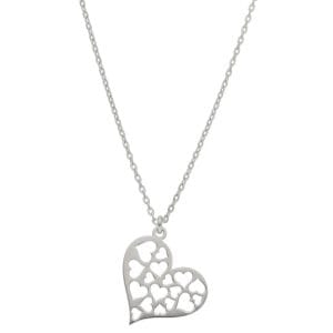 Damski naszyjnik srebrny celebrytka serce z wyciętymi mniejszymi sercami na łańcuszku ankier