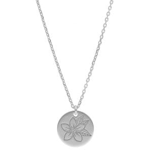 Piękny i elegancki naszyjnik srebrny damski z celebrytką z motywem kwiatka. Naszyjnik zabezpieczony warstwą rodu.